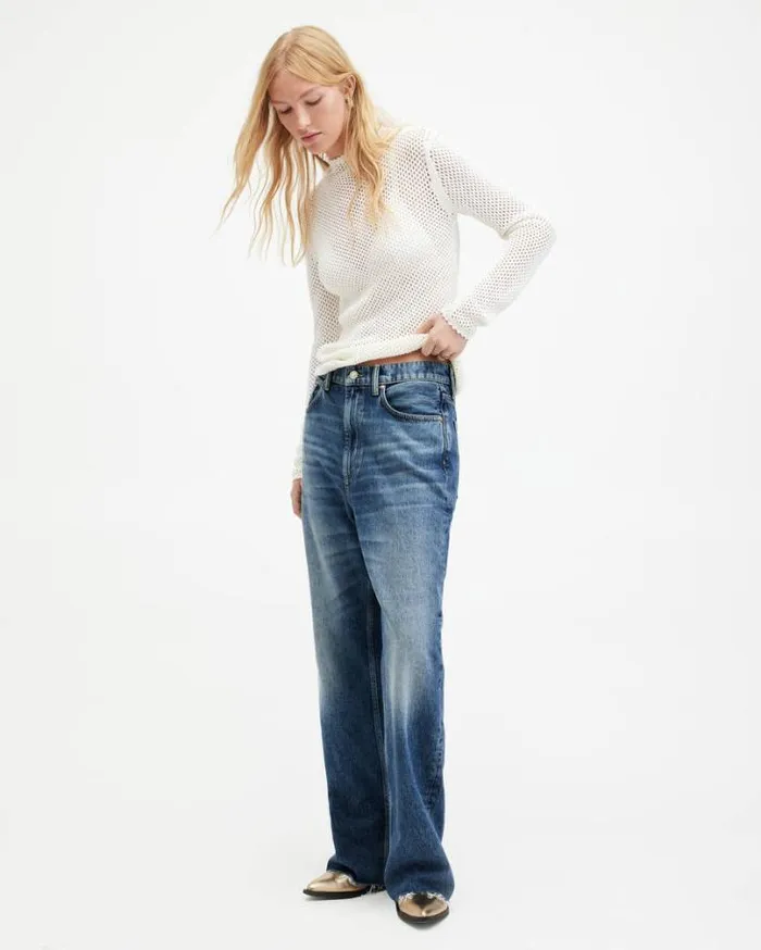 Avril Roll Neck Open Stitch Sweater Chalk White Women AllSaints Sweaters