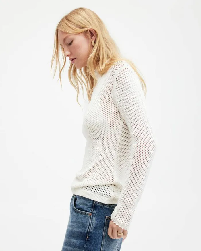 Avril Roll Neck Open Stitch Sweater Chalk White Women AllSaints Sweaters
