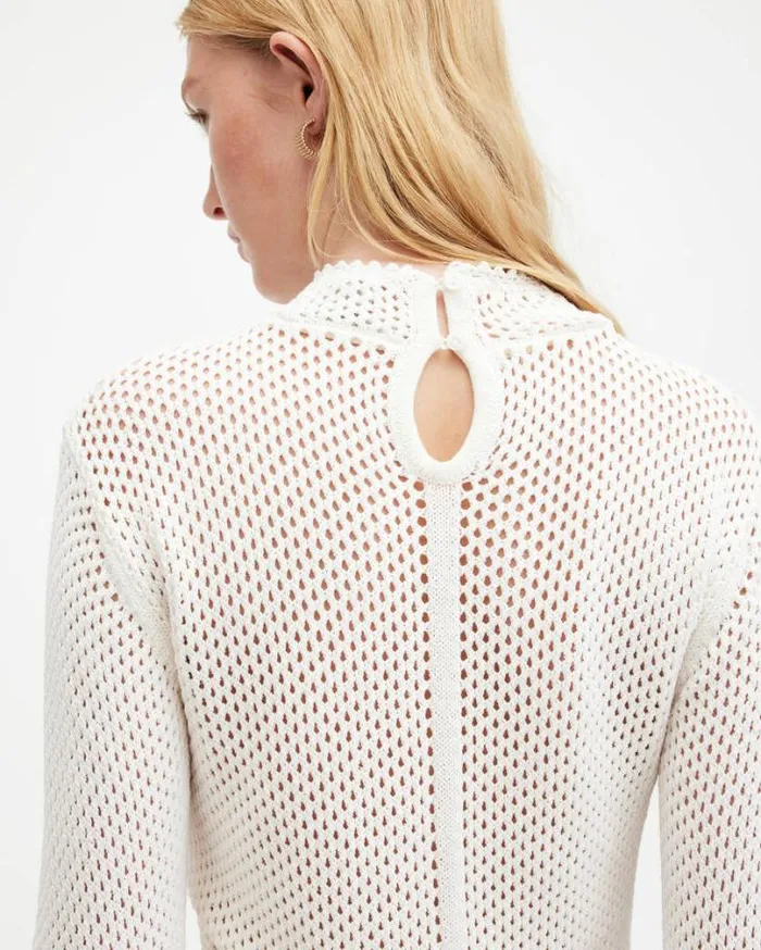 Avril Roll Neck Open Stitch Sweater Chalk White Women AllSaints Sweaters