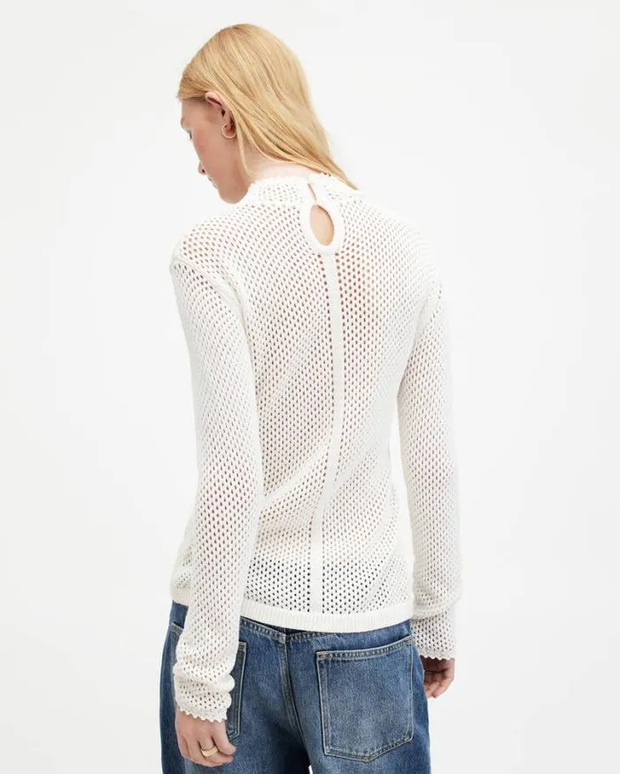 Avril Roll Neck Open Stitch Sweater Chalk White Women AllSaints Sweaters