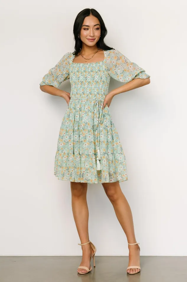 Azlyn Smocked Short Dress Sage Floral Women Baltic Born Short Dresses