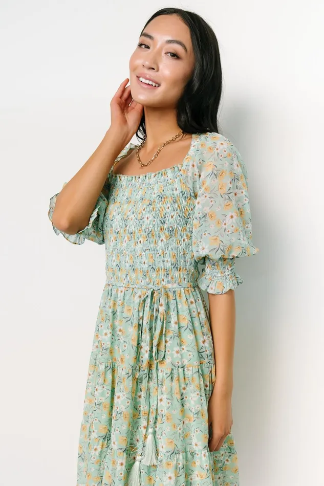 Azlyn Smocked Short Dress Sage Floral Women Baltic Born Short Dresses