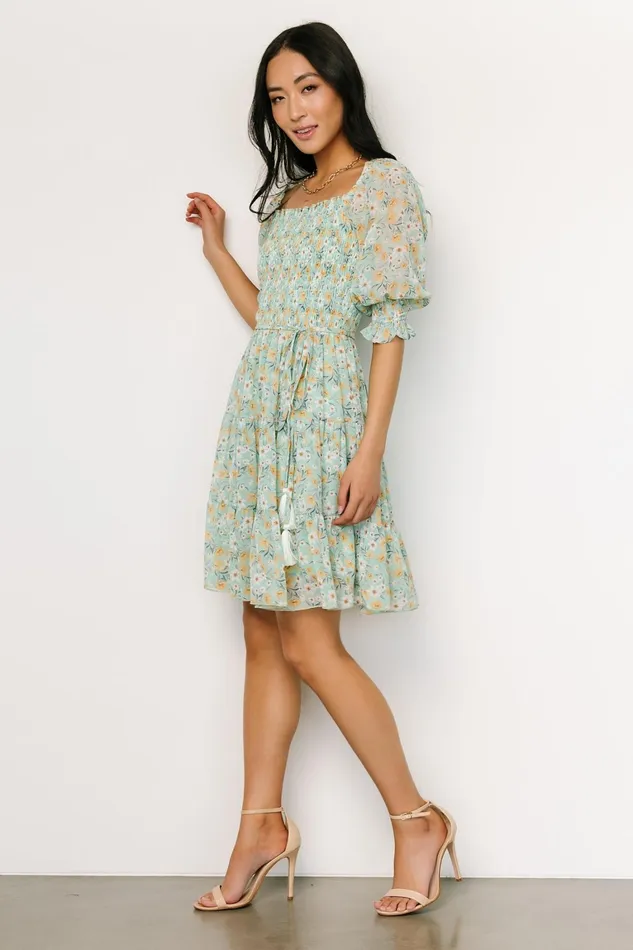 Azlyn Smocked Short Dress Sage Floral Women Baltic Born Short Dresses