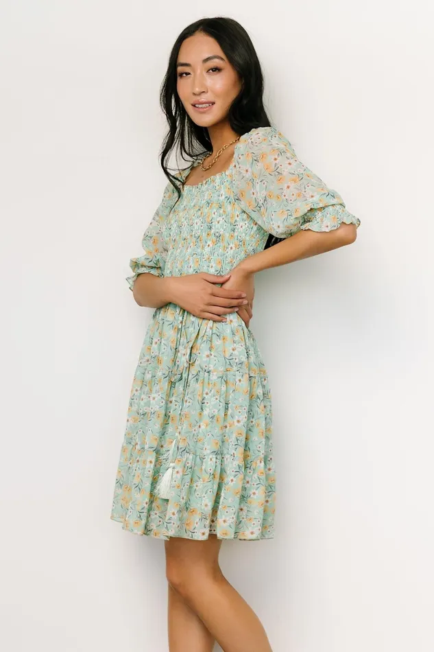Azlyn Smocked Short Dress Sage Floral Women Baltic Born Short Dresses