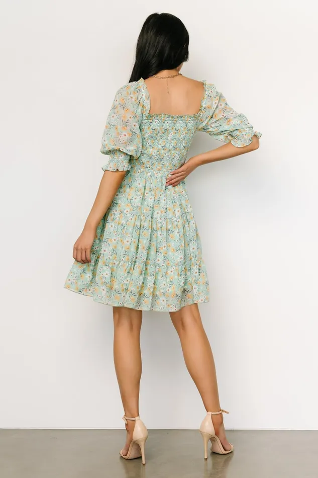 Azlyn Smocked Short Dress Sage Floral Women Baltic Born Short Dresses