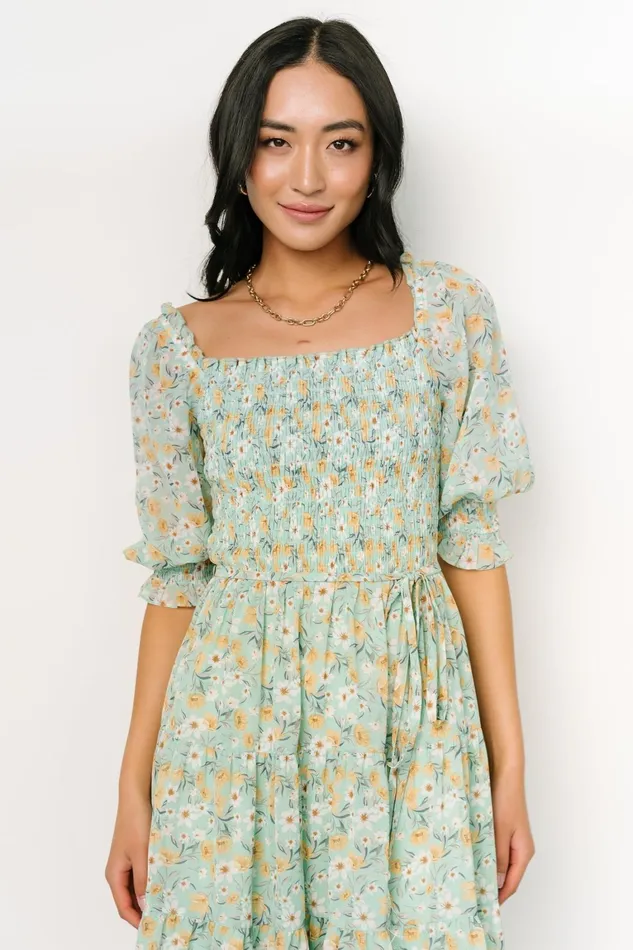 Azlyn Smocked Short Dress Sage Floral Women Baltic Born Short Dresses