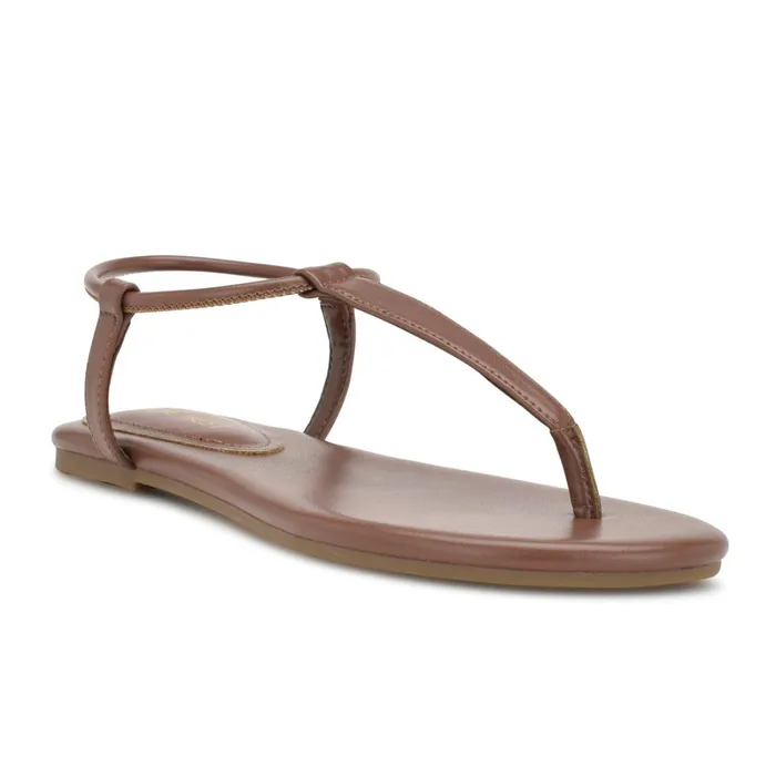 Bassie Flat Sandals Dark Tan Women Nine West Flats Bassie Flat Sandals Dark Tan Women Nine West Flats
