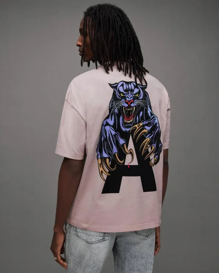 Beast Oversized Panther Crew TShirt Floss Pink Men AllSaints TShirts