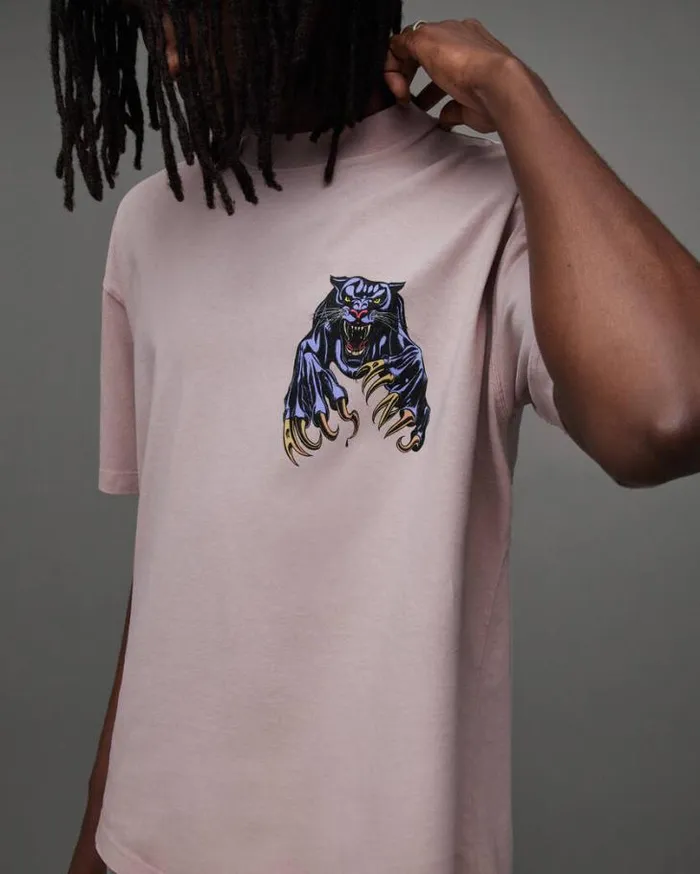 Beast Oversized Panther Crew TShirt Floss Pink Men AllSaints TShirts