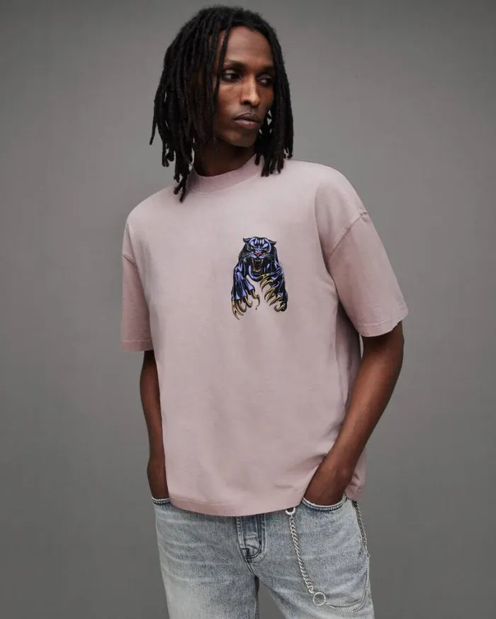 Beast Oversized Panther Crew TShirt Floss Pink Men AllSaints TShirts