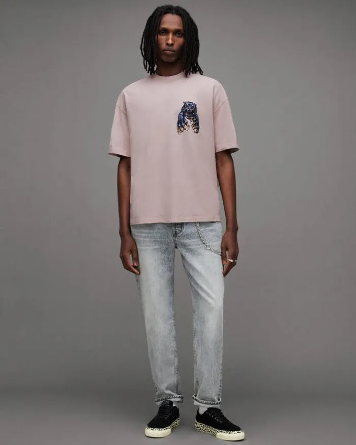 Beast Oversized Panther Crew TShirt Floss Pink Men AllSaints TShirts