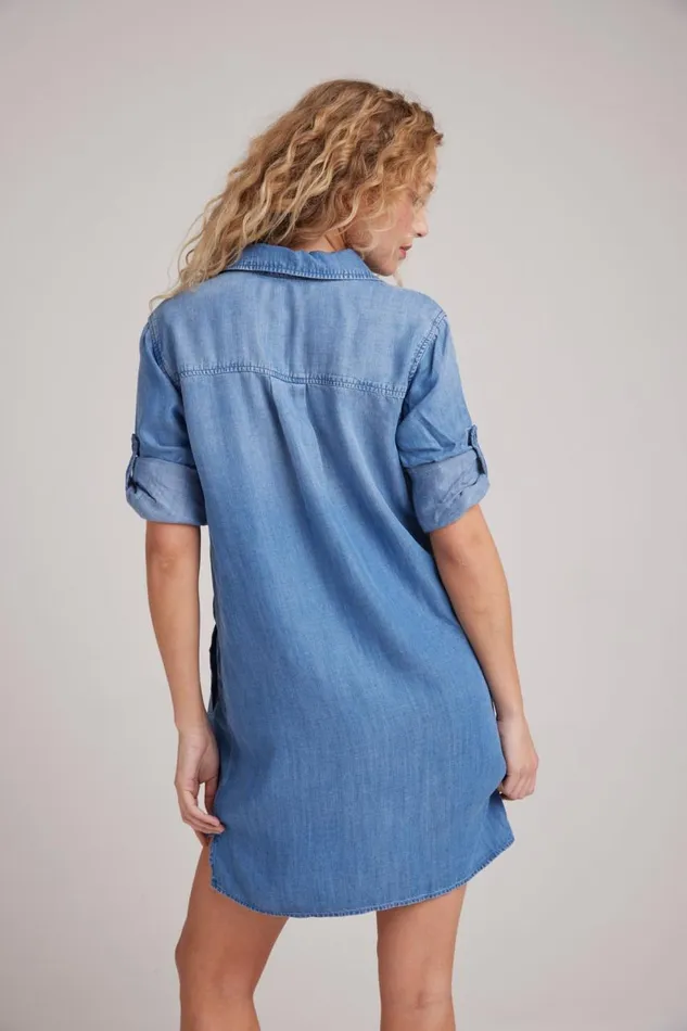 Bella Dahl ALine Rolled Tab Sleeve Dress 8211 Medium Ombre Wash Women Mini Dresses Bella Dahl ALine Rolled Tab Sleeve Dress 8211 Medium Ombre Wash Women Mini Dresses