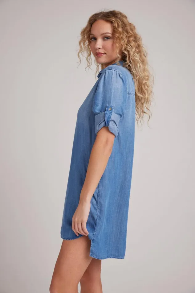 Bella Dahl ALine Rolled Tab Sleeve Dress 8211 Medium Ombre Wash Women Mini Dresses Bella Dahl ALine Rolled Tab Sleeve Dress 8211 Medium Ombre Wash Women Mini Dresses