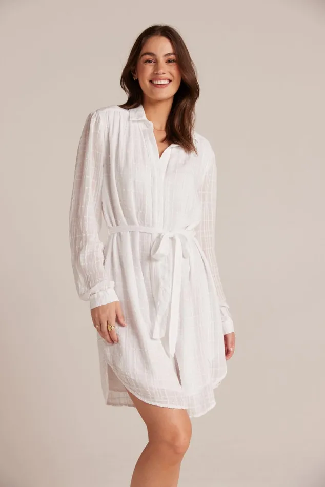 Bella Dahl Belted Hidden Placket Dress 8211 White Women Mini Dresses