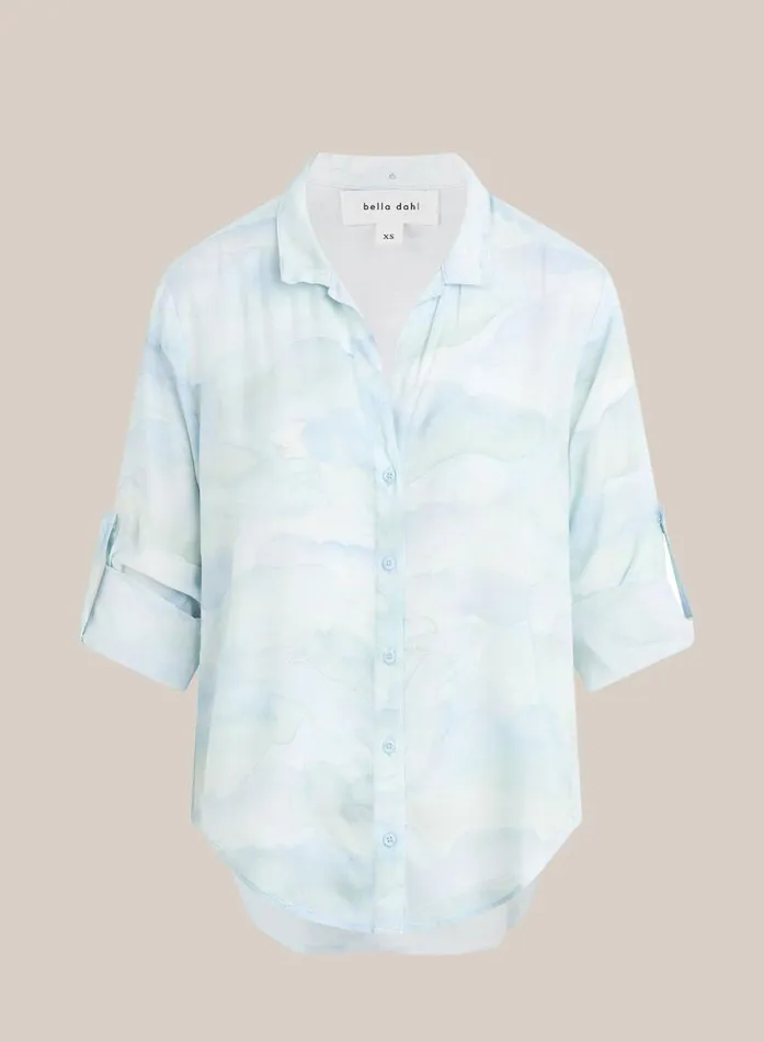 Bella Dahl Capri Button Down Shirt 8211 Waves Camo Print Women Long Sleeve