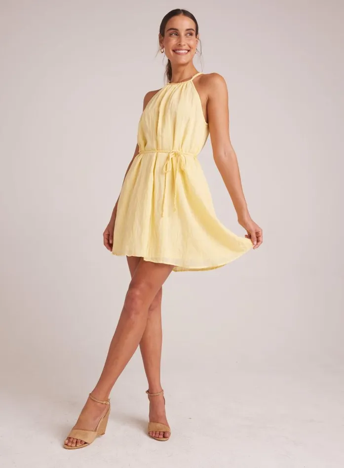 Bella Dahl Gathered Halter Dress With Braided Belt 8211 Citron Yellow Women Mini Dresses