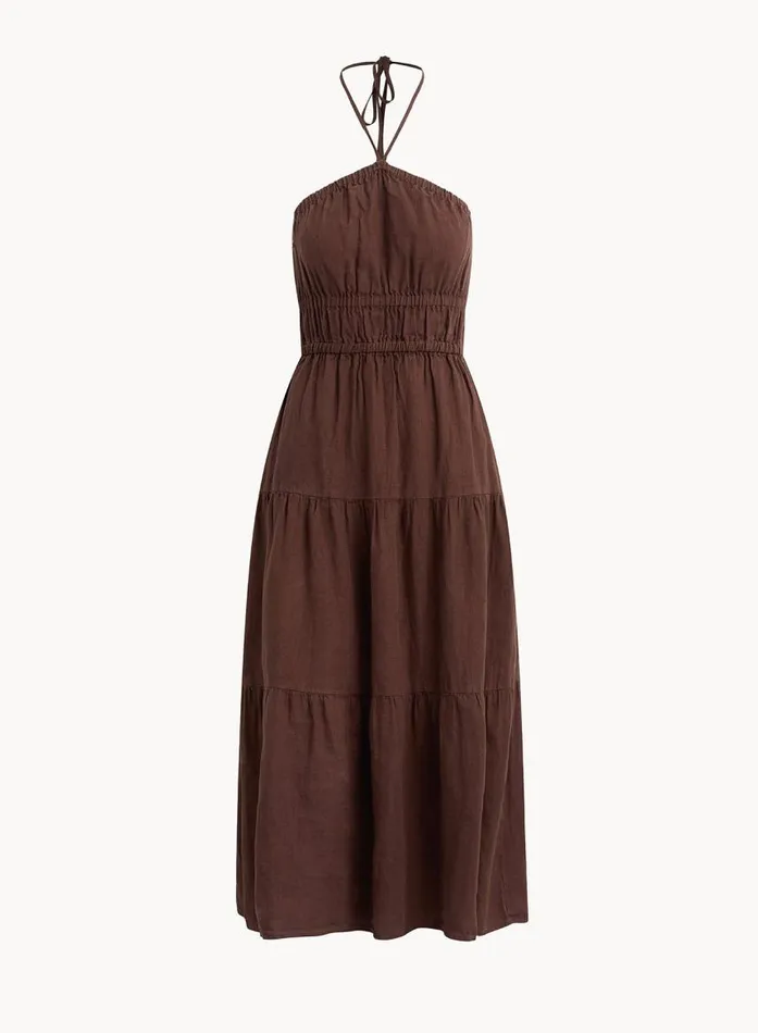 Bella Dahl Gathered Halter Midi Dress 8211 Cocoa Cabana Women Midi Dresses