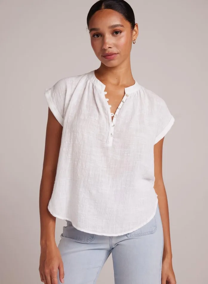Bella Dahl Half Placket Cap Sleeve Top 8211 White Women Short Sleeve