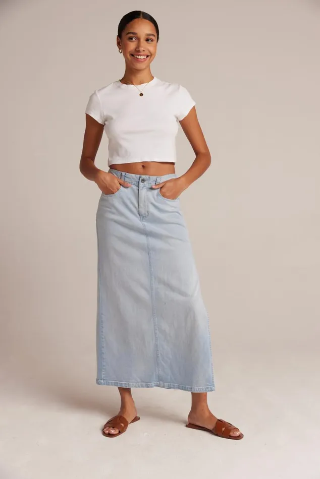 Bella Dahl Indigo Side Slit Skirt 8211 Ocean Mist Wash Women Skirts Bella Dahl Indigo Side Slit Skirt 8211 Ocean Mist Wash Women Skirts
