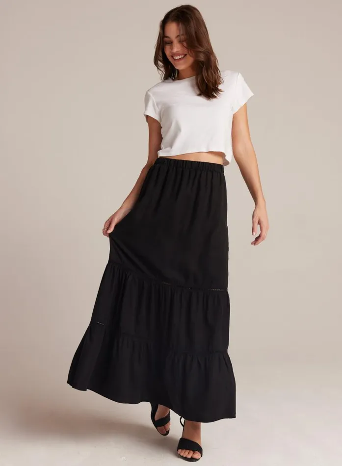 Bella Dahl Ladder Trim Tiered Maxi Skirt 8211 Black Women Skirts
