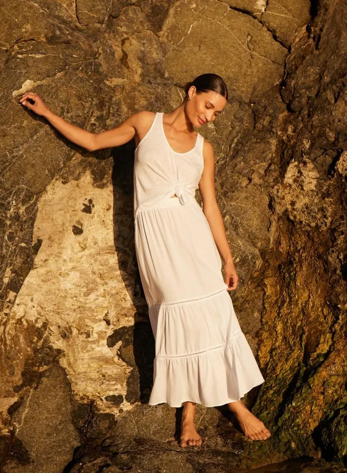 Bella Dahl Ladder Trim Tiered Maxi Skirt 8211 White Women Skirts