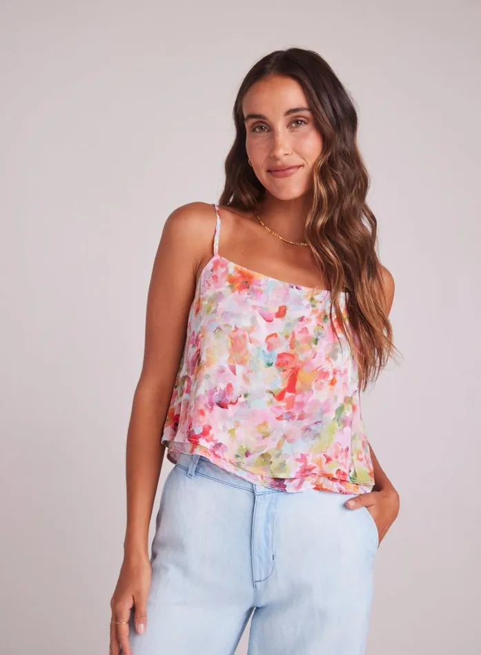 Bella Dahl Layered Button Back Cami 8211 Ipanema Floral Print Women Sleeveless