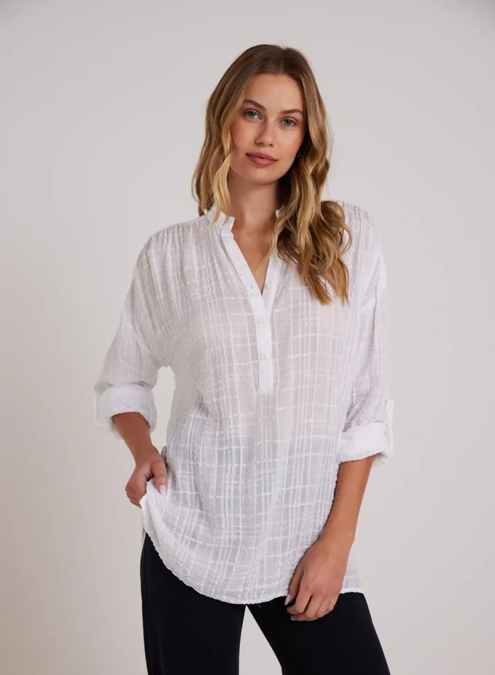 Bella Dahl Long Sleeve Shirred Pullover 8211 White Women Button Down