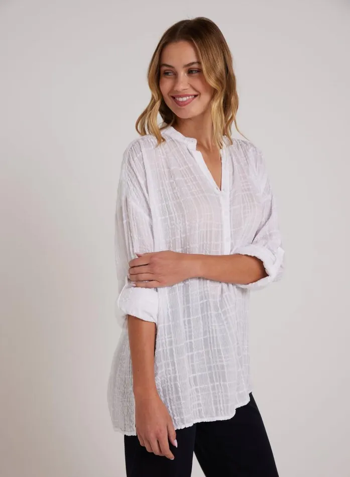 Bella Dahl Long Sleeve Shirred Pullover 8211 White Women Button Down