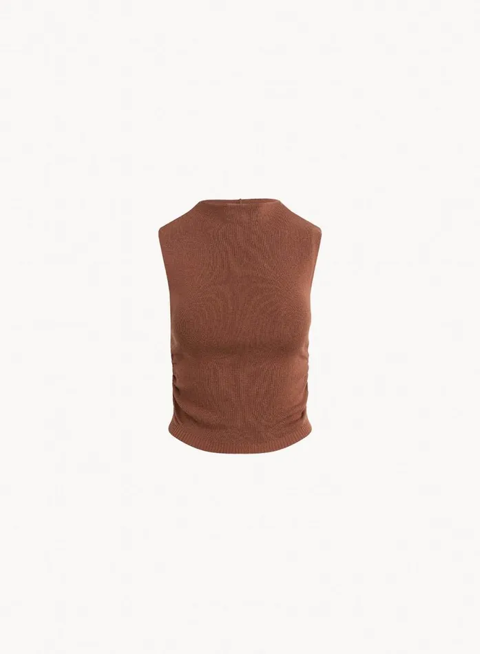 Bella Dahl Mock Neck Linen Jersey Top 8211 French Espresso Women Sleeveless
