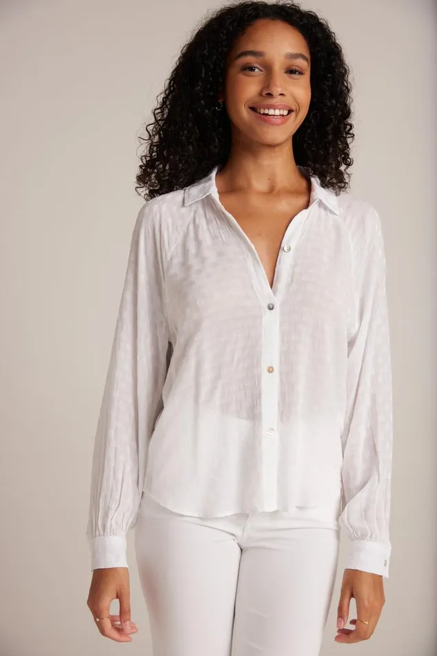 Bella Dahl Round Hem Bishop Sleeve Shirt 8211 White Women Long Sleeve