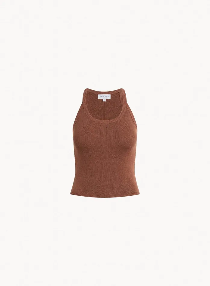 Bella Dahl Rounded Neck Linen Jersey Tank 8211 French Espresso Women Sleeveless