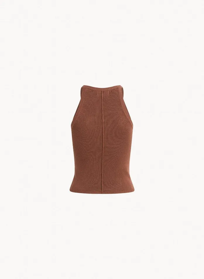 Bella Dahl Rounded Neck Linen Jersey Tank 8211 French Espresso Women Sleeveless