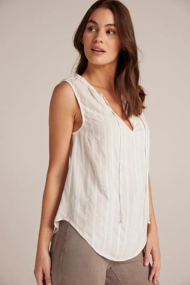 Bella Dahl Shirred Neck Sleeveless Pullover 8211 White Sand Stripe Women Sleeveless Bella Dahl Shirred Neck Sleeveless Pullover 8211 White Sand Stripe Women Sleeveless