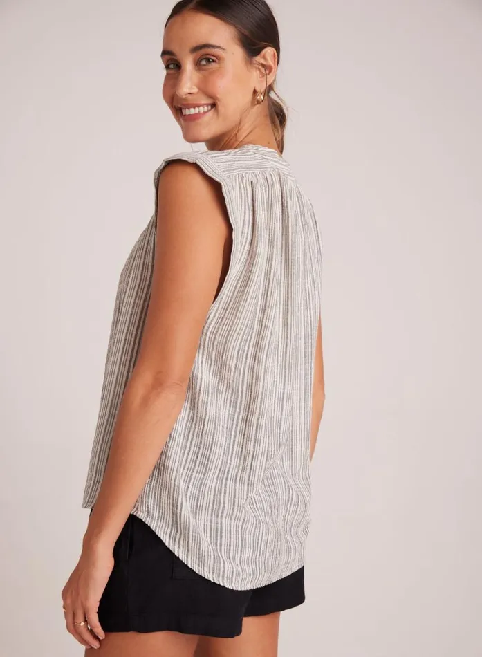 Bella Dahl Shirred Pullover Cap Sleeve 8211 Eze Slub Stripe Women Sleeveless