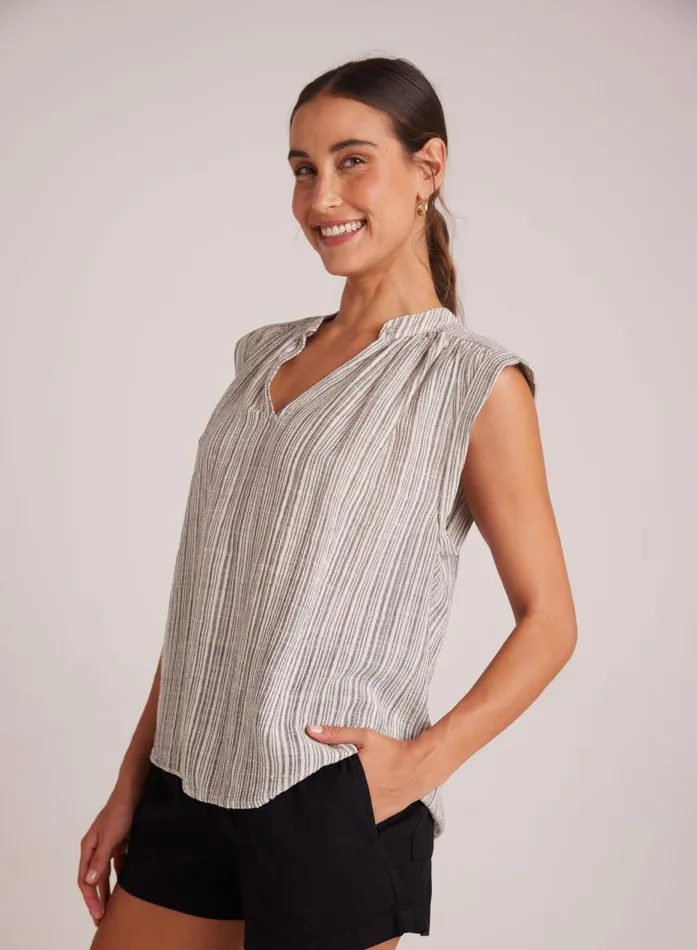 Bella Dahl Shirred Pullover Cap Sleeve 8211 Eze Slub Stripe Women Sleeveless