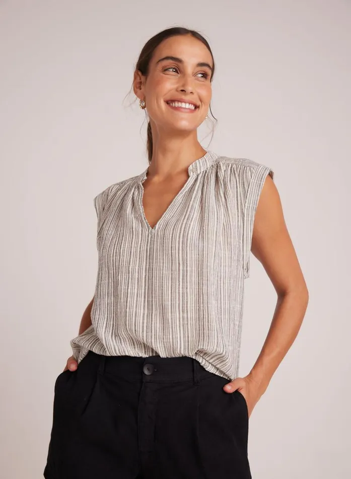 Bella Dahl Shirred Pullover Cap Sleeve 8211 Eze Slub Stripe Women Sleeveless