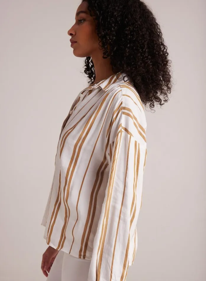 Bella Dahl Shirred Shoulder Pullover 8211 Redwood Stripe Women Button Down Bella Dahl Shirred Shoulder Pullover 8211 Redwood Stripe Women Button Down