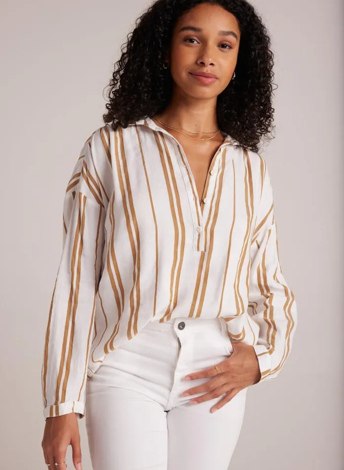 Bella Dahl Shirred Shoulder Pullover 8211 Redwood Stripe Women Button Down Bella Dahl Shirred Shoulder Pullover 8211 Redwood Stripe Women Button Down