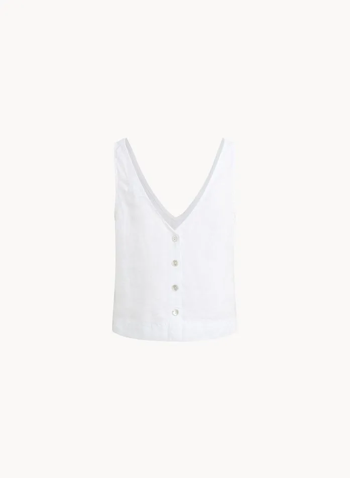 Bella Dahl Sleeveless Button Back VNeck Top 8211 White Women Sleeveless