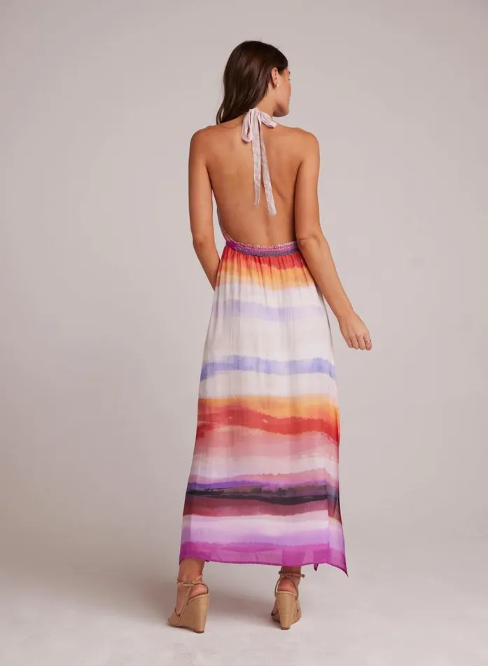 Bella Dahl Smocked Waist Halter Midi Dress 8211 Canyon Stripe Print Women Midi Dresses