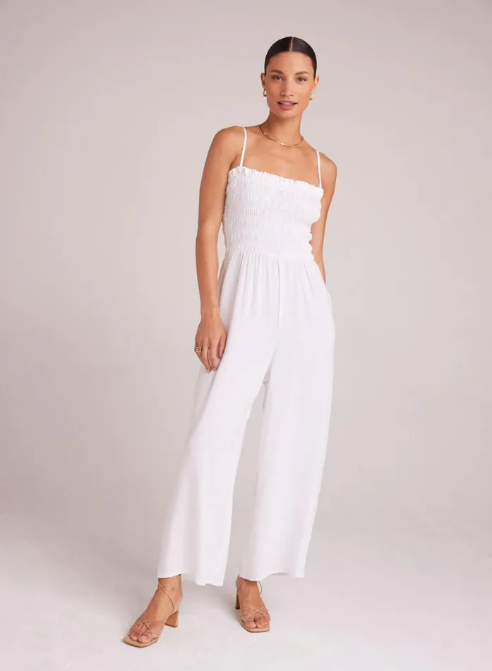 Bella Dahl Wide Leg Smocked Ruffle Jumpsuit 8211 White Women Rompers and Jumpsuits