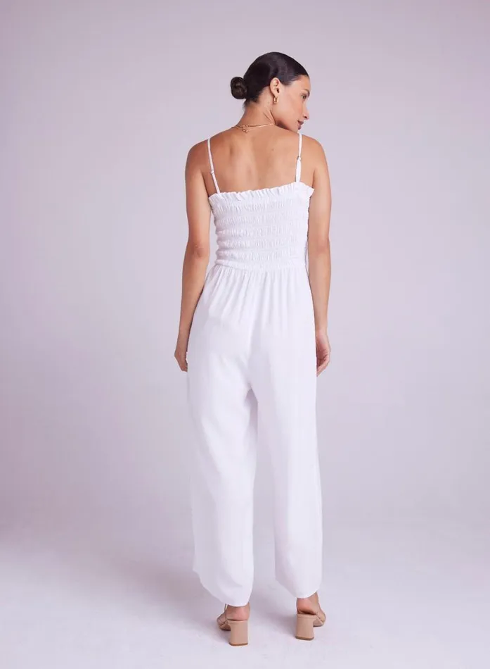 Bella Dahl Wide Leg Smocked Ruffle Jumpsuit 8211 White Women Rompers and Jumpsuits Bella Dahl Wide Leg Smocked Ruffle Jumpsuit 8211 White Women Rompers and Jumpsuits