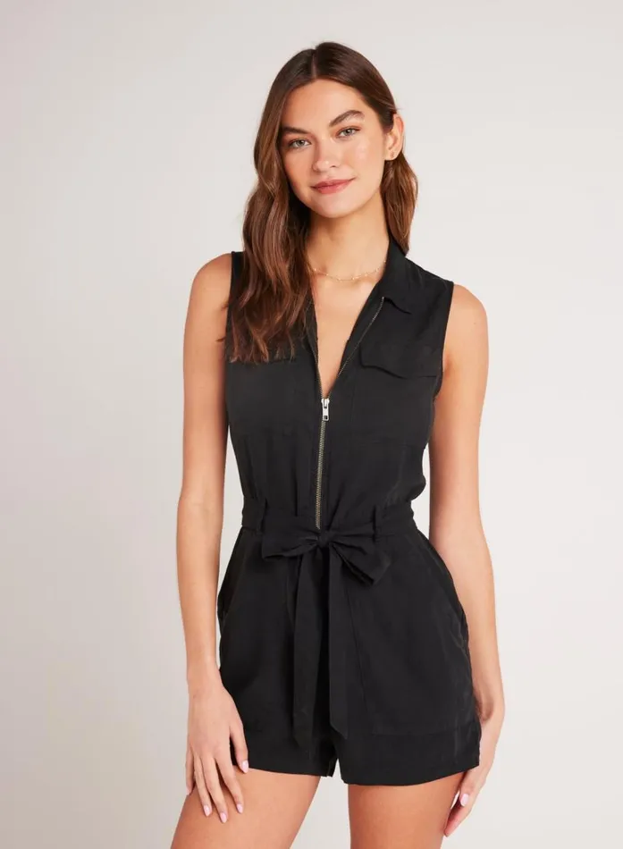 Bella Dahl Zip Front Romper 8211 Vintage Black Women Rompers and Jumpsuits