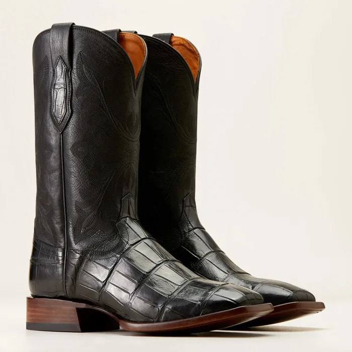 Bench Made Bassett Western Boot Black American Alligator Tail Men Ariat Western Boots