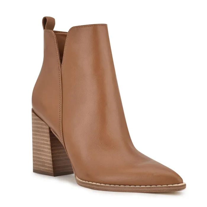 Birds Block Heel Booties Caramel Leather Women Nine West Boots and Booties Birds Block Heel Booties Caramel Leather Women Nine West Boots and Booties
