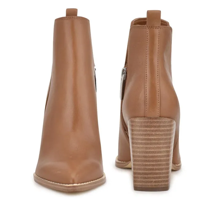 Birds Block Heel Booties Caramel Leather Women Nine West Boots and Booties Birds Block Heel Booties Caramel Leather Women Nine West Boots and Booties