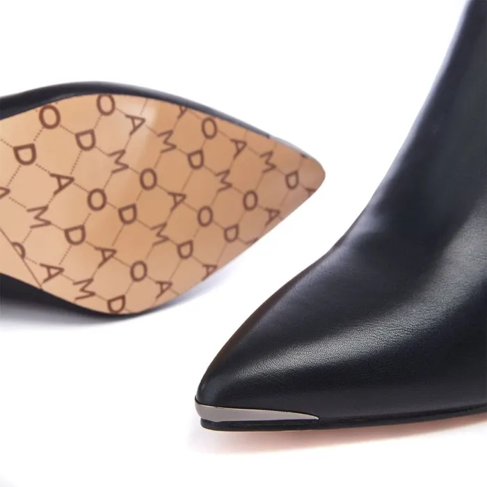Black Boots Women Moda In Pelle Ponta Black Porvair