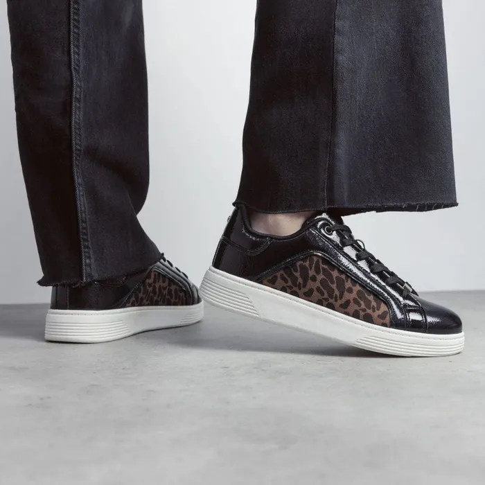 Black Trainers Women Moda In Pelle Bearly Black 8211 Leopard Porvair