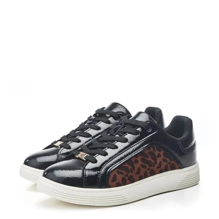Black Trainers Women Moda In Pelle Bearly Black 8211 Leopard Porvair