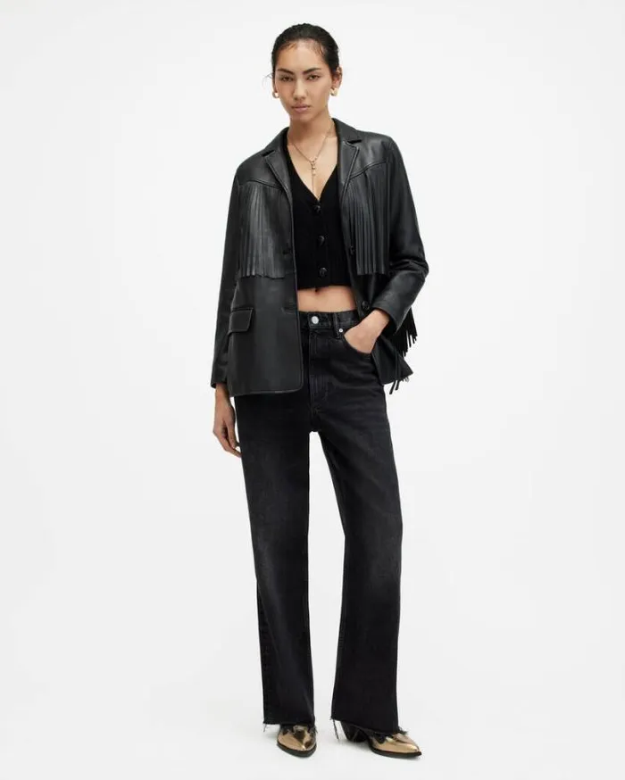 Blake Low Slung Wide Leg Denim Jeans Washed Black Women AllSaints Jeans